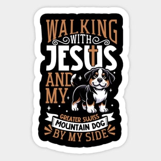 Jesus and dog - Greater Swiss Mountain Dog Sticker